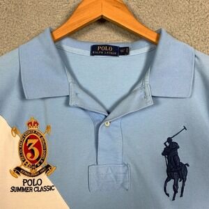 Polo Ralph Lauren Polo Mens 2XT‎ Blue Big Pony Diagonal Stripe Summer Classic
